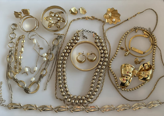 VTG Gold Tone ALL SIGNED Jewelry Lot For Repair Parts Repurpose Harvest AS-IS