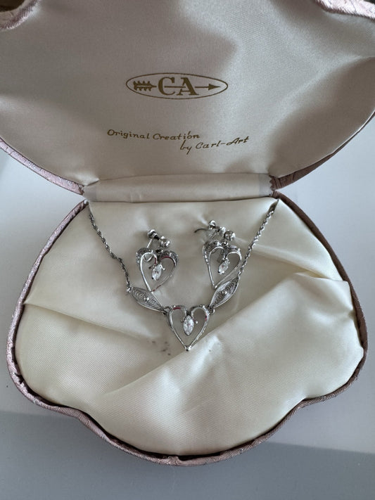 VINTAGE CARL ART STERLING SILVER NECKLACE CLIP-ON EARRINGS SET