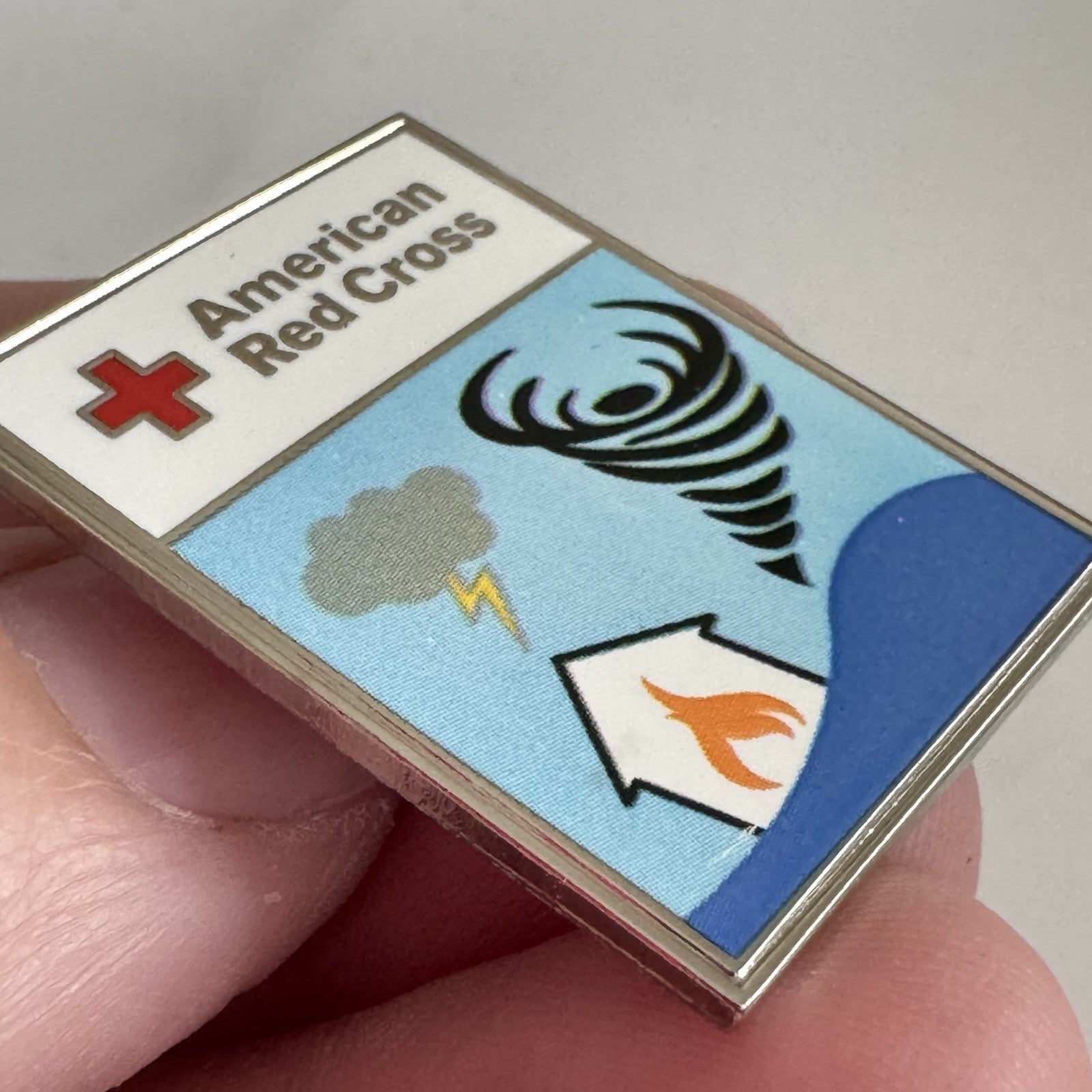American Red Cross Disaster Relief Lapel Pin Fire Tornado Storm New Old Stock