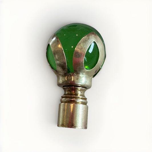 Antique Art Deco Original Green Glass Ball Brass Threaded Lamp Finial