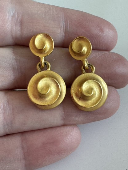 Givenchy Matte Gold Dangle Drop Swirl Pierced Earrings