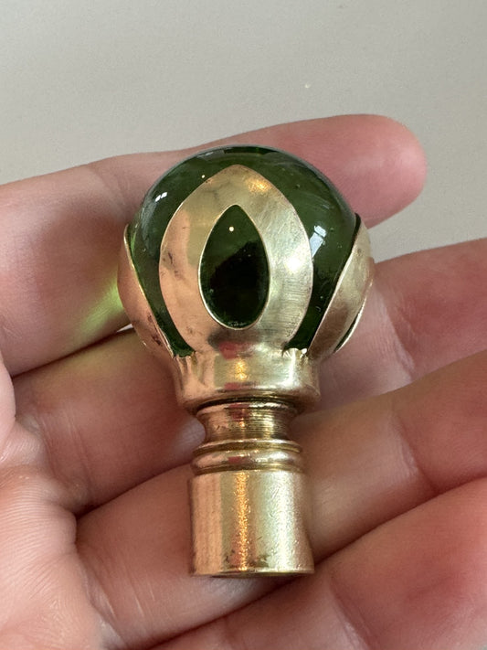 Antique Art Deco Original Green Glass Ball Brass Threaded Lamp Finial