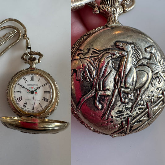 Vintage Remington Mainspring 23 Pocket Watch Cowboy Horse Scene Victorian Theme